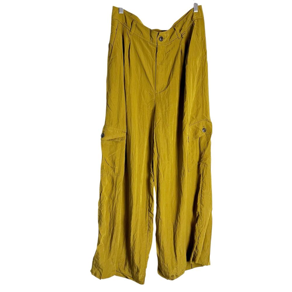 Madewell The Harlow Wide-Leg High Rise Olive Drapey Relaxed Cargo Pants Size 14 - Picture 6 of 16